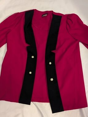 Vintage Whirlaway Frocks Magenta Pearl-Button Blazer with Black Trim